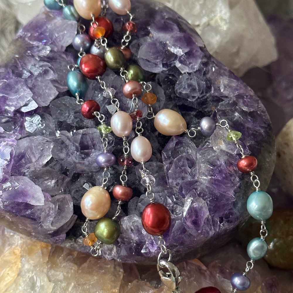 Genuine pearl gemstone sterling silver necklace - Picture 2 of 3